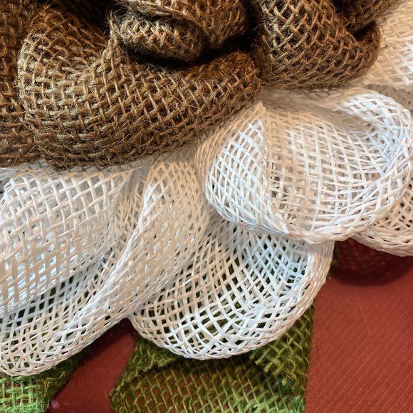 NEW Handmade Burlap Ribbon and Deco Zinnia Flower Wreath - Picture 2 of 2